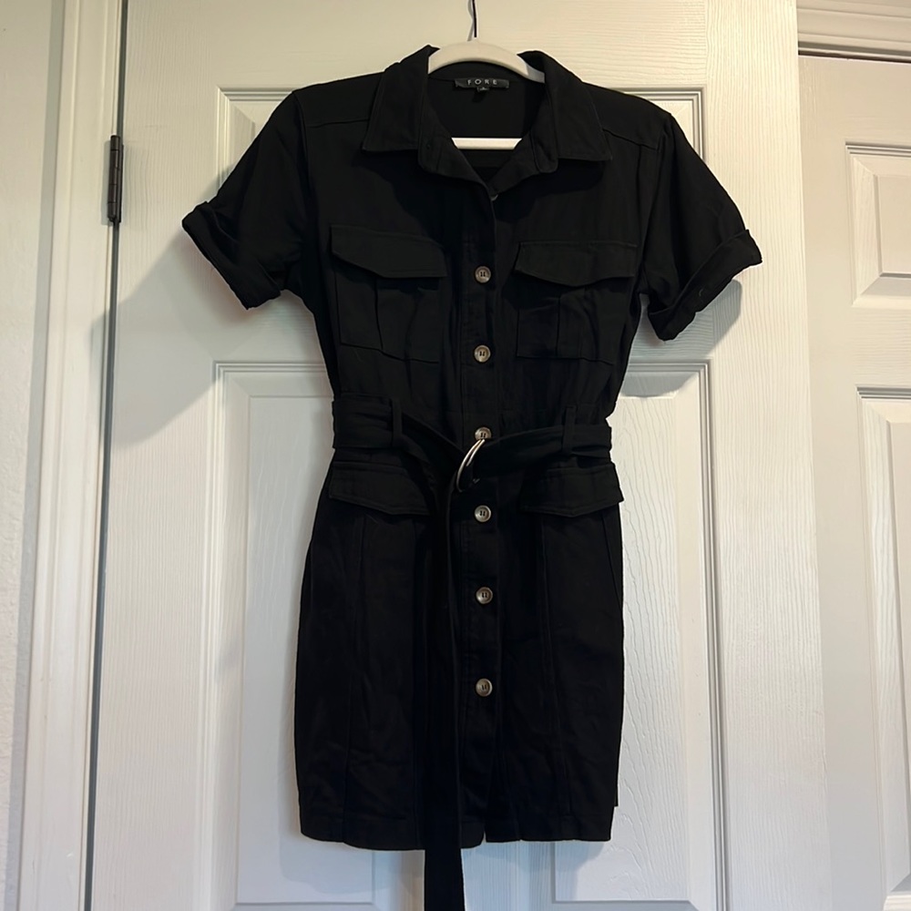 Black denim mini dress
